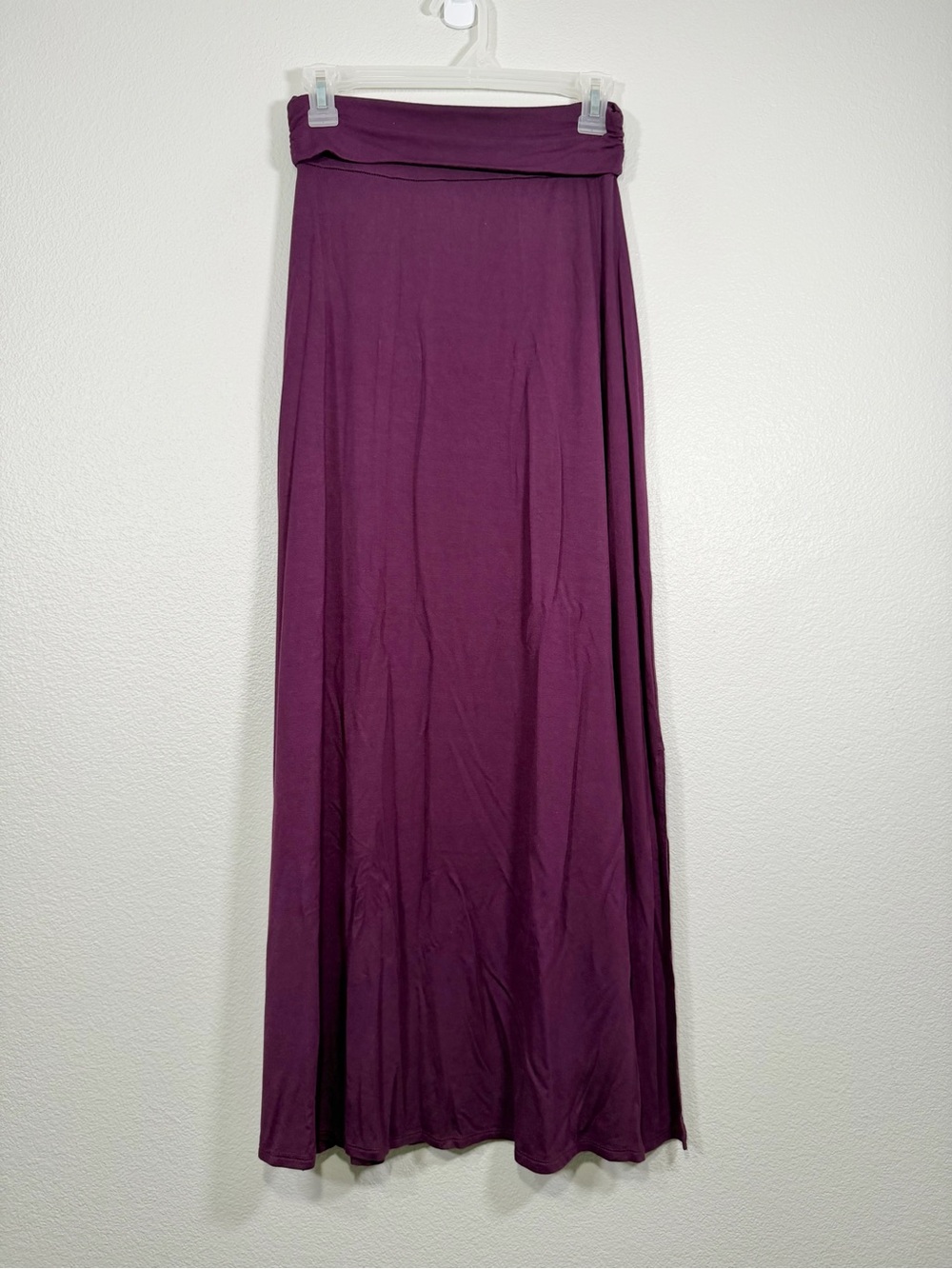 Vintage Y2K Vanity Maxi Skirt Purple Fold-Over Waist Slit Side Rayon Women Small